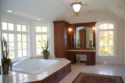 Master bath with cherry cabinets